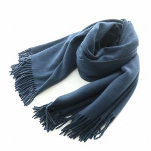 マフラー フリンジ カシミヤ ロゴ 刺繍 紺 ネイビー /BB MT GY19