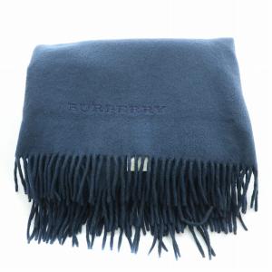 BURBERRY LONDON マフラー フリンジ カシミヤ ロゴ 刺繍 紺 ネイビー /BB MT GY19