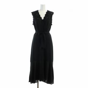 タグ付き ワンピース ロング マキシ ノースリーブ レース リボンベルト S 黒 ブラック GY19