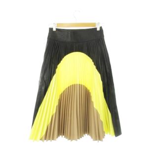 STELLA McCARTNEY SKIN FREE SKIN ロングスカート プリーツ フェイクレザー 配色切替 38 S 黄 イエロー