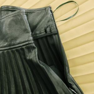 STELLA McCARTNEY SKIN FREE SKIN ロングスカート プリーツ フェイクレザー 配色切替 38 S 黄 イエロー