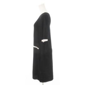 S Max Mara ニットワンピース ひざ丈 半袖 ラグラン ウール カシミヤ ライン バイカラー M 黒 ブラック /AH12