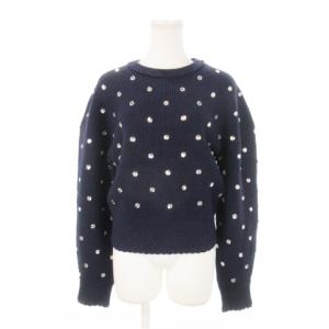ニット セーター クルーネック 長袖 ビジュー ストーン アルパカ混 ウール S 紺 ネイビー /AH11