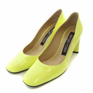 パンプス スクエアトゥ チャンキーヒール エナメル 38.5 黄色 イエロー /BB MT GY19