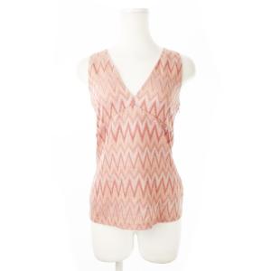 ニットカットソー ノースリーブ Vネック タンクトップ ラメ ぎざぎざ 総柄 38 M ピンク /CK23