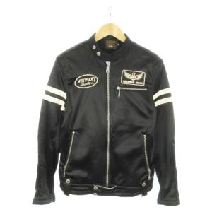 vanson Leathers ブルゾンジャケット ジップアップ 裏起毛 アメカジ ライン ワッペン ロゴ 刺繍 スカル M 黒 ブラック