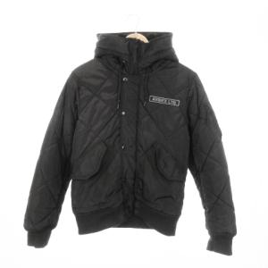 フライトジャケット ミリタリー キルティング 中綿 ジップアップ フーディー ロゴ M 黒 ブラック /MN14
