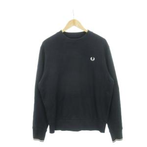 M7535 クルーネック スウェットシャツ トレーナー 長袖 袖口リブ ライン ロゴ 刺繍 裏毛 L 紺