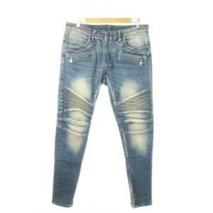 デニムパンツ ジーンズ スキニー ストレッチ ウォッシュ加工 裾ジップ 32 青 ブルー /AO1 GY01