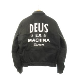 ワークジャケット ブルゾン ジップアップ 薄手中綿 バックデザイン ロゴ XS 黒 ブラック /AH17