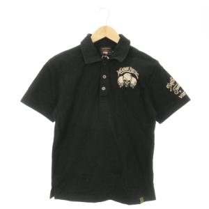vanson Leathers ポロシャツ 半袖 胸ポケット 刺繍 スカル プリント ロゴ M 黒 ブラック /MN20 GY01