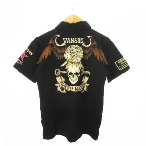 ポロシャツ 半袖 刺繍 スカル イーグル ロゴ M 黒 ブラック /AO18 GY01