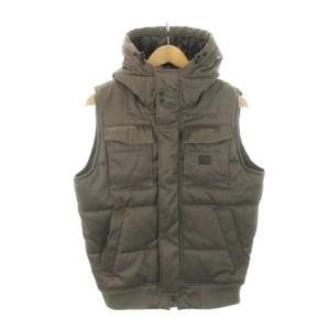 中綿ベスト ジャケット フーディー ジップアップ 比翼 ミリタリー M カーキ ブラウン /AH12 GY01