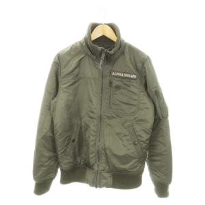 フライトジャケット ブルゾン 中綿 スタンドカラー ジップアップ ワッペン ロゴ ミリタリー M 緑 カーキ