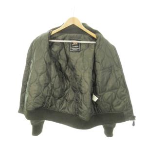 ALPHA INDUSTRIES フライトジャケット ブルゾン 中綿 スタンドカラー ジップアップ ワッペン ロゴ ミリタリー M 緑 カーキ