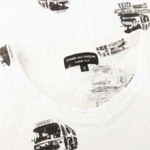 COMME des GARCONS HOMME PLUS Tシャツ クルーネック 半袖 バス プリント コットン S 白 ホワイト /AH9 GY01