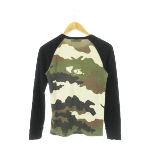 A BATHING APE カットソー Tシャツ ロンT クルーネック 長袖 ラグラン 迷彩柄 カモフラ S ベージュ 黒 ブラック