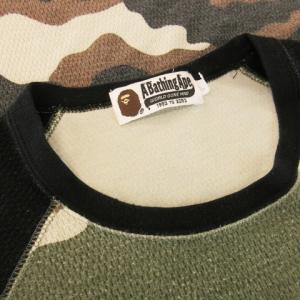 A BATHING APE カットソー Tシャツ ロンT クルーネック 長袖 ラグラン 迷彩柄 カモフラ S ベージュ 黒 ブラック