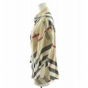 BURBERRY LONDON シャツ ブラウス 七分袖 ノバチェック ロゴ刺繍 15 XL ベージュ GY40 /MW