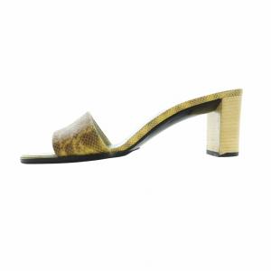 GUCCI サンダル ミュール パイソン レザー チャンキーヒール ロゴ 36.5 23.5cm 黄 イエロー GY40