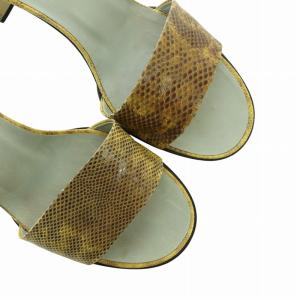 GUCCI サンダル ミュール パイソン レザー チャンキーヒール ロゴ 36.5 23.5cm 黄 イエロー GY40