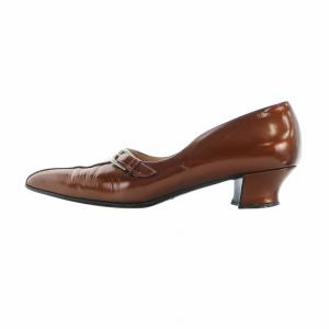 PRADA パンプス スクエアトゥ ロゴ ベルト レザー 37 24cm 茶 ブラウン GY40 /MQ OH