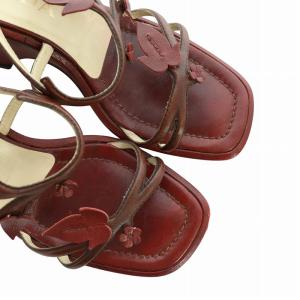 PRADA サンダル スクエアトゥ ロゴ レザー リーフ ストラップ 36 23cm 赤 ワインレッド GY40 /MQ