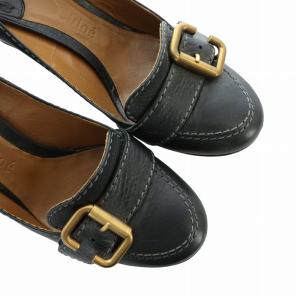 Chloe パンプス チャンキーヒール ベルト レザー ステッチ 37 23.5cm 黒 ブラック GY40 /MQ