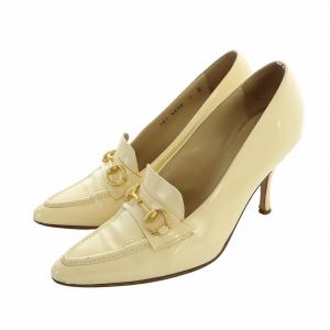 パンプス ポインテッドトゥ ビット エナメル 7 24cm アイボリー クリーム色 GY40 /MQ OH