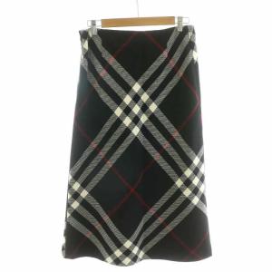 BURBERRY LONDON フレアスカート マキシ ロング ウール 総裏地 チェック柄 黒 ブラック 赤 レッド  38 S FX042-006-09
