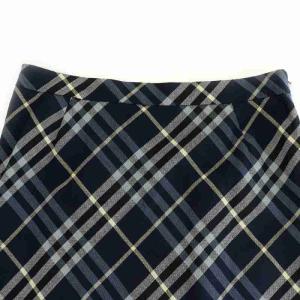 BURBERRY LONDON フレアスカート マキシ ロング ウール 総裏地 チェック柄 38 S ネイビー 白 ホワイト FXA63-035
