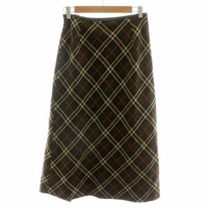 BURBERRY LONDON フレアスカート マキシ ロング ウール 総裏地 チェック柄 ベルト 40 M 茶色 ブラウン FX-005-045