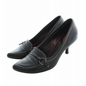 パンプス ポインテッドトゥ ハイヒール ロゴ レザー 36 23cm 黒 ブラック GY40 /MQ