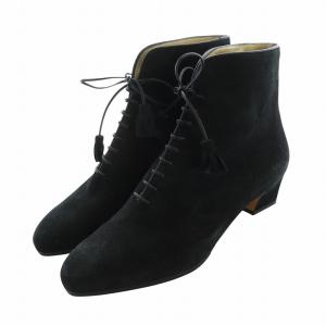 Salvatore Ferragamo ブーティ ショートブーツ チャンキーヒール スエード ロゴ 6.5 23.5cm 黒 ブラック GY40