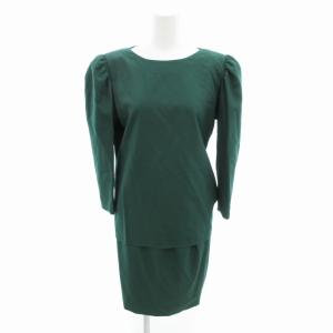 ヴィンテージ セットアップ ブラウス スカート ウール ひざ丈 S 緑 グリーン /HO 0425 GY22