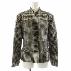 ノーカラー ジャケット ハウンドトゥース 千鳥格子 ウール 9 黒 ブラック 白 ホワイト MD06M1190