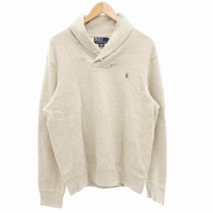 美品 ショールカラーニット セーター 長袖 プルオーバー ポニー刺繍 L ベージュ /GV GY35