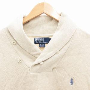 POLO RALPH LAUREN 美品 ショールカラーニット セーター 長袖 プルオーバー ポニー刺繍 L ベージュ /GV GY35