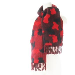 マフラー ダブルフェイス フリンジ カモフラ 迷彩柄 総柄 ロゴ刺繍 赤 レッド 黒 ブラック /CK21