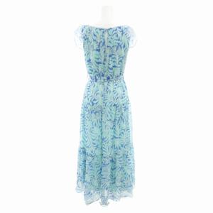 kate spade new york ギャザーワンピース 総柄 絹 シルク ベルト フレンチスリーブ 2 水色 ライトブルー /HO 0426