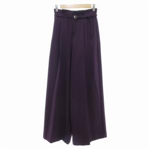 美品 ワイドパンツ スラックス ベルト付 タック センタープレス 1 紫 /JS GY35