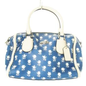 ハンドバッグ ミニボストン 2way ショルダーバッグ PVC レザー ロゴ 花柄 青 ブルー F34898