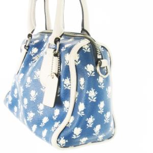 COACH ハンドバッグ ミニボストン 2way ショルダーバッグ PVC レザー ロゴ 花柄 青 ブルー F34898