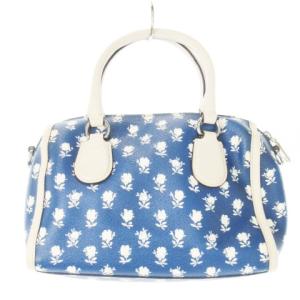 COACH ハンドバッグ ミニボストン 2way ショルダーバッグ PVC レザー ロゴ 花柄 青 ブルー F34898
