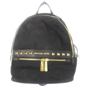 リュックサック デイパック ナイロン レザー 革 ゴールド金具 ロゴ スタッズ 黒 ブラック /CK12