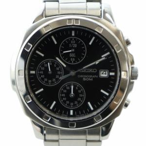 ジャンク品 腕時計 ウォッチ クォーツ クロノグラフ 黒文字盤 カレンダー付き シルバー色 7T92-0CA0