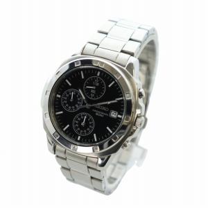 SEIKO ジャンク品 腕時計 ウォッチ クォーツ クロノグラフ 黒文字盤 カレンダー付き シルバー色 7T92-0CA0