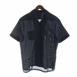 BLACK LABEL CRESTBRIDGE オープンカラーシャツ 半袖 ロゴ 刺繍 チェック柄 M 紺 ネイビー GY12 /MQ