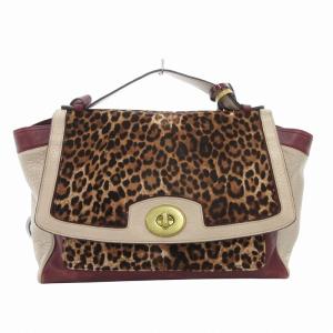 ショルダーバッグ ハンドバッグ 2WAY ハラコ レザー レオパード柄 タッセル ロゴ ボルドー アイボリー