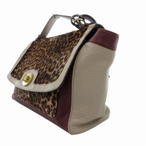 COACH ショルダーバッグ ハンドバッグ 2WAY ハラコ レザー レオパード柄 タッセル ロゴ ボルドー アイボリー